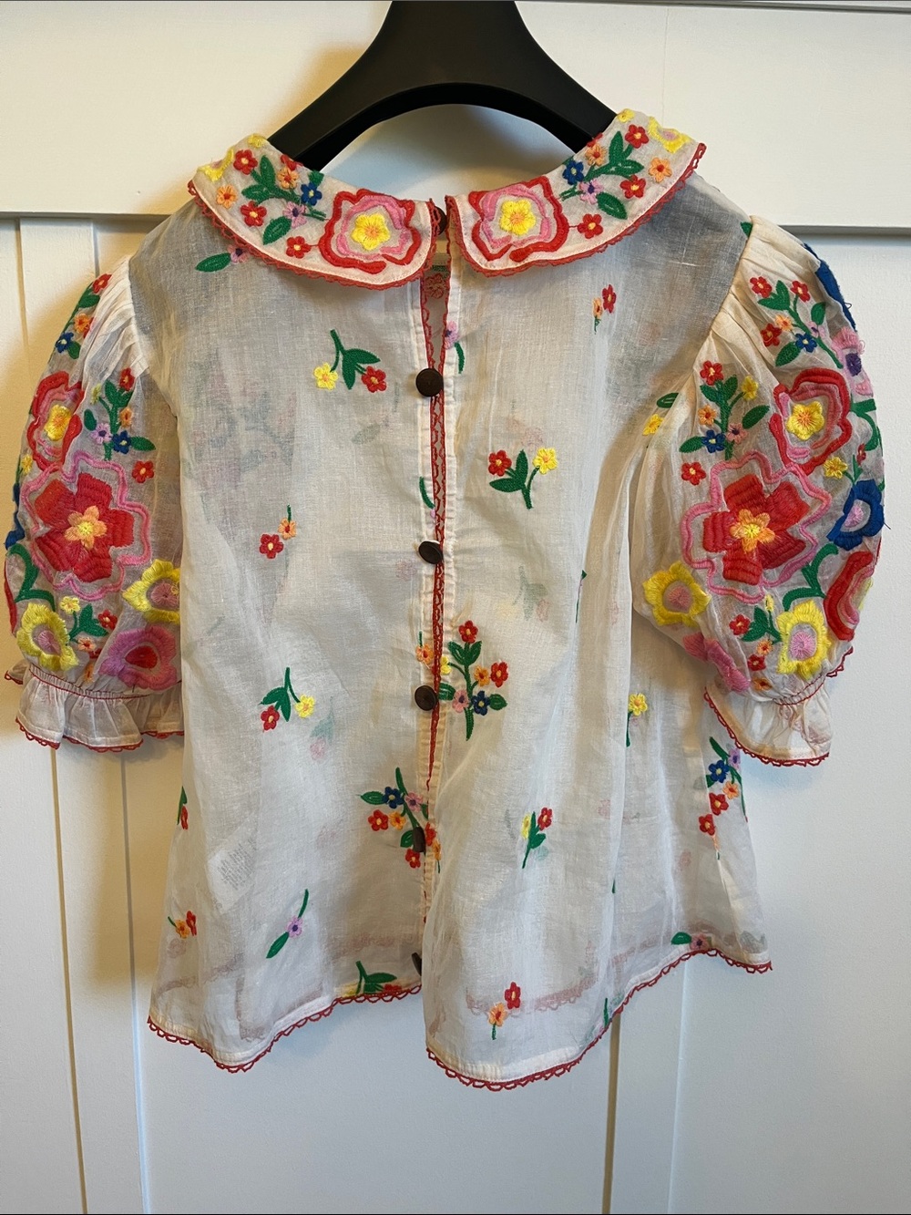 FREE PEOPLE EMBROIDERED SHEER TOP S - Picture 4 of 10
